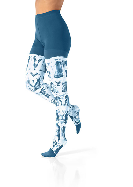 Produktbild einer Rundstrick Kompressionsstrumpfhose in der Farbe Casual Blue Batik Weiß Produktbild einer Rundstrick Kompressionsstrumpfhose in der Farbe Casual Blue Batik Weiß