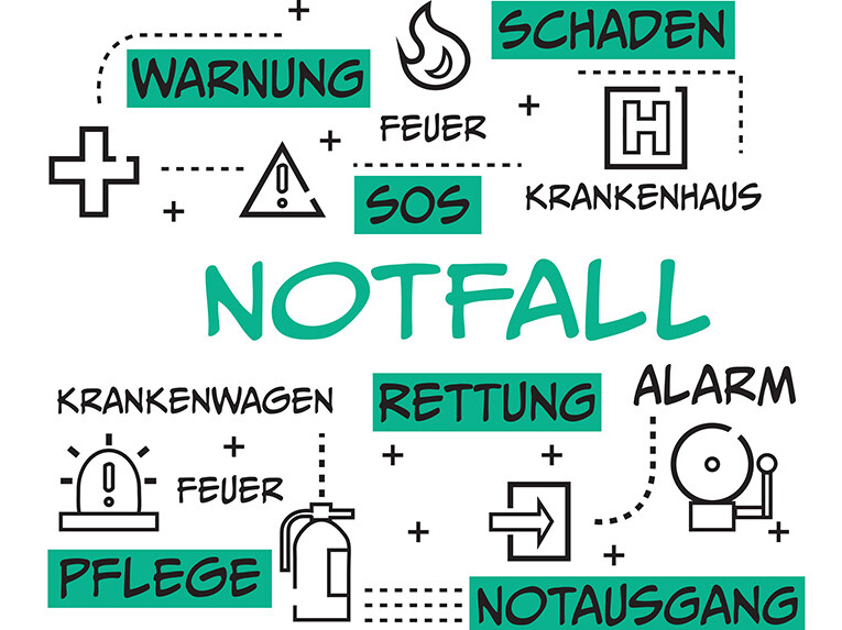 Grafik mit Illustrationen zur Erste Hilfe