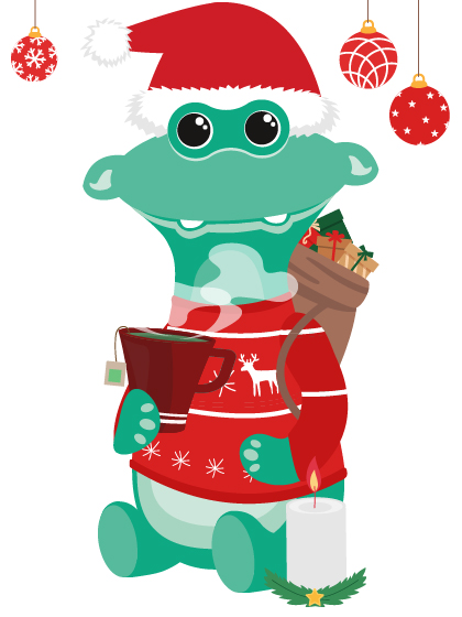 Julius der kleine Helfer Illustriertes Fabelwesen namens Julius in Weihnachtslook