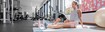 A woman wearing an orthosis at the gym