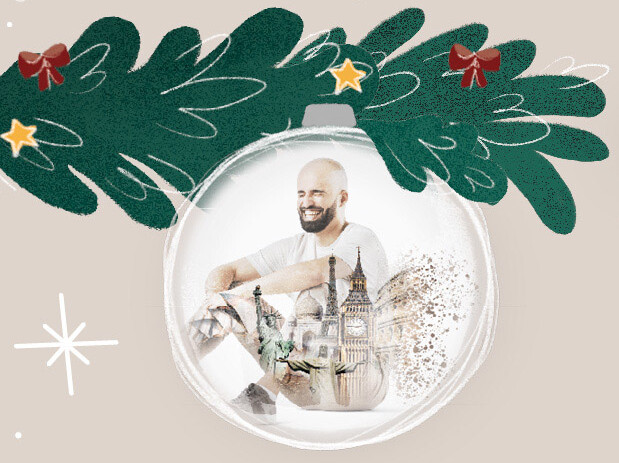 Illustration Christbaumkugel hängt an einem einzelnen Ast