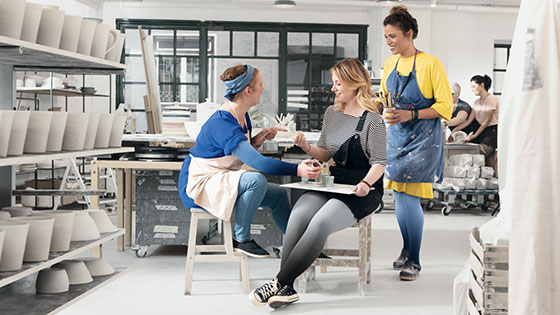 Dip Dye Collection Women in the pottery course wear compression stockings with dip dye colour gradient