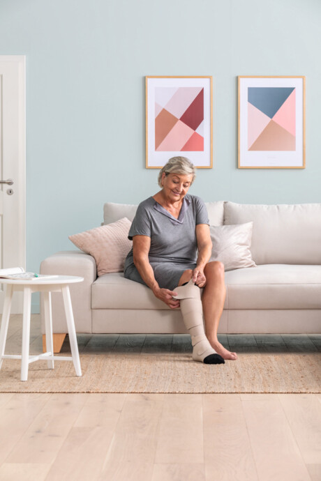 Woman wearing Juzo Compression Wrap Woman wearing Juzo Compression Wrap